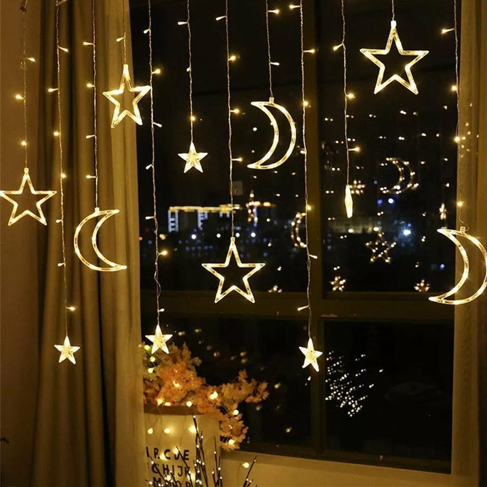 2.5M Led Star and Moon curtain Lights Set - 138 LED Fairy Lights with 8 Dreamy Modes for  Party Decor