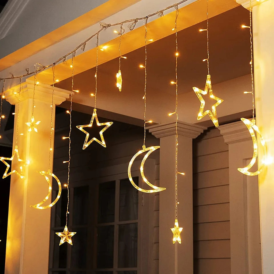 2.5M Led Star and Moon curtain Lights Set - 138 LED Fairy Lights with 8 Dreamy Modes for  Party Decor